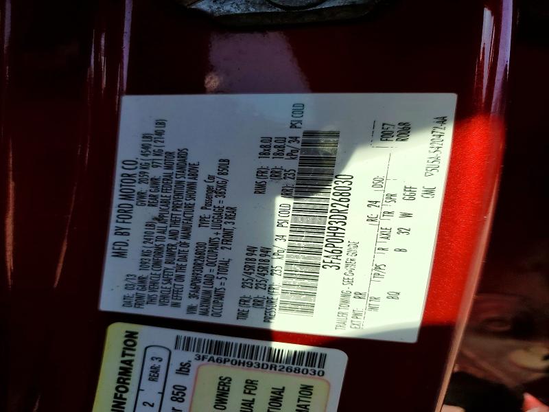 Auction sale of the 2013 Ford Fusion, vin: 3FA6P0H93DR268030, lot number: 63574606
