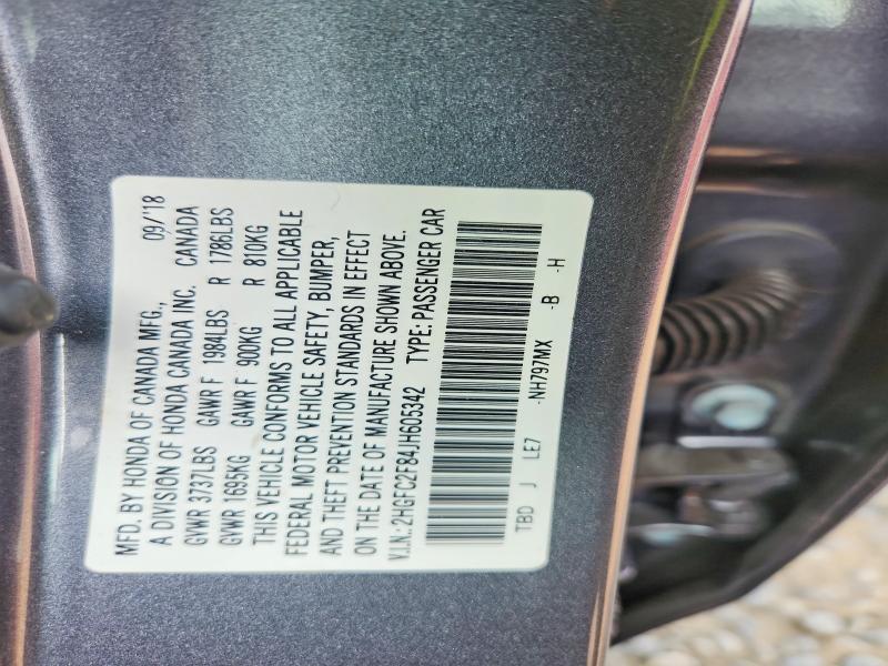 63927566 :رقم المزاد ، 2HGFC2F84JH605342 vin ، 2018 Honda Civic مزاد بيع
