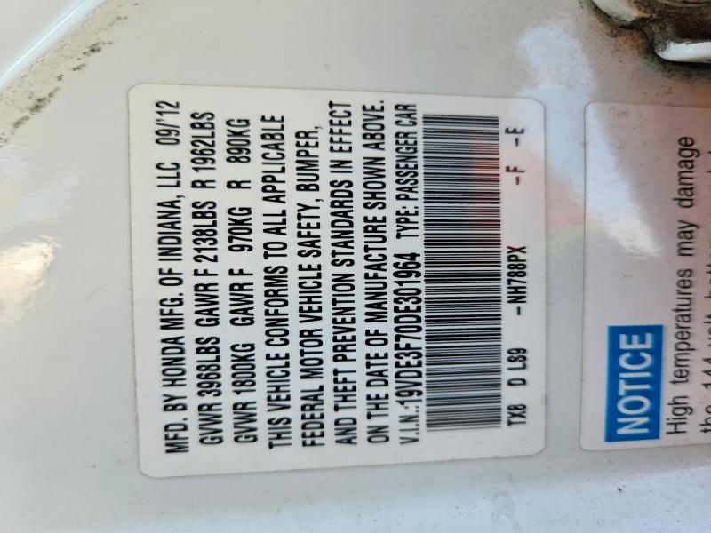 64047066 :رقم المزاد ، 19VDE3F70DE301964 vin ، 2013 Acura Ilx مزاد بيع