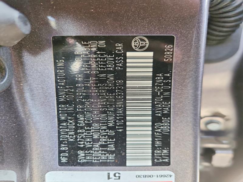 2022 Toyota Camry მანქანა იყიდება აუქციონზე, vin: 4T1C11AK9NU637318, აუქციონის ნომერი: 66004406