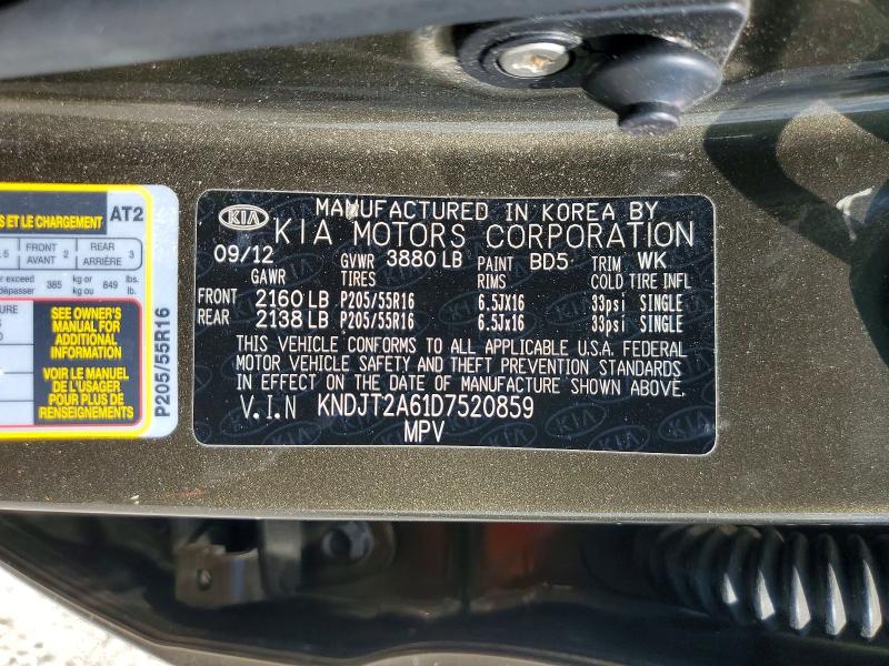 65510386 :رقم المزاد ، KNDJT2A61D7520859 vin ، 2013 Kia Soul مزاد بيع