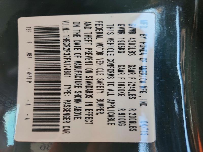 Продаж на аукціоні авто 2015 Honda Accord, vin: 1HGCR2F37FA174801, номер лоту: 65149396