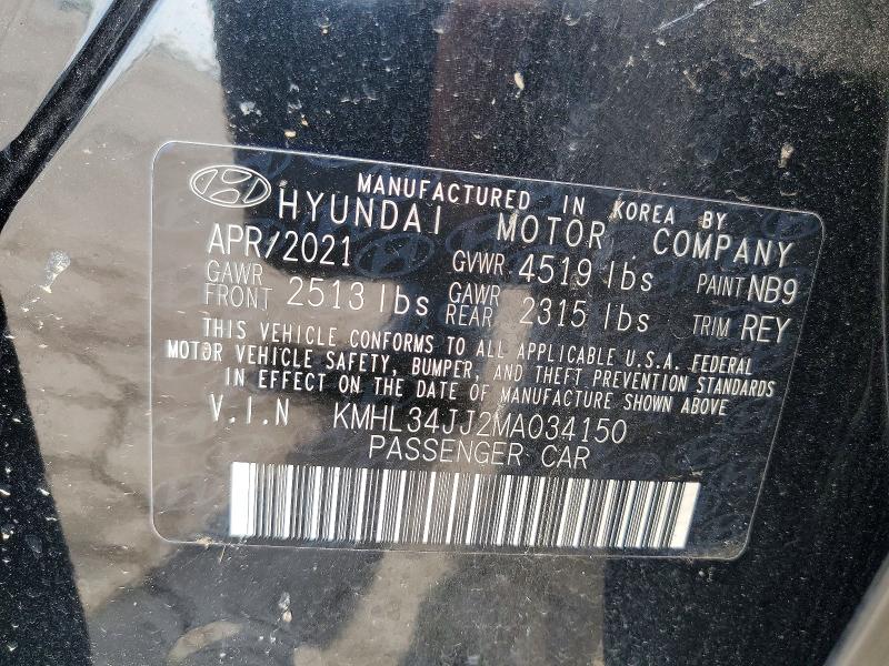 2021 Hyundai Sonata Hybrid მანქანა იყიდება აუქციონზე, vin: KMHL34JJ2MA034150, აუქციონის ნომერი: 63914916