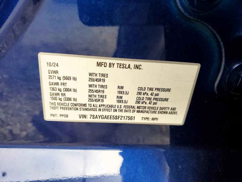 Aukcja sprzedaży 2025 Tesla Model Y, vin: 7SAYGAEE5SF217561, numer aukcji: 64095526