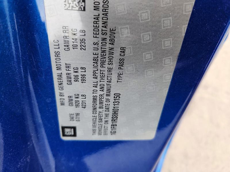 2017 Chevrolet Camaro მანქანა იყიდება აუქციონზე, vin: 1G1FB1RS8H0113150, აუქციონის ნომერი: 65124756