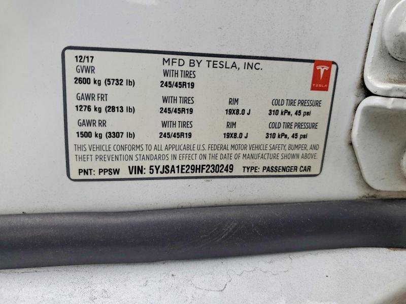 2017 Tesla Model S მანქანა იყიდება აუქციონზე, vin: 5YJSA1E29HF230249, აუქციონის ნომერი: 66252706