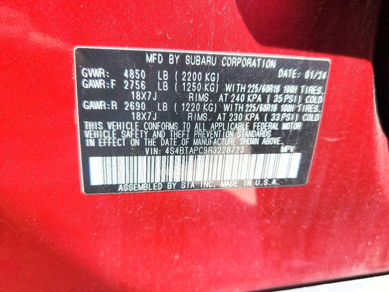 63383006 :رقم المزاد ، 4S4BTAPC9R3228723 vin ، 2024 Subaru Outback مزاد بيع