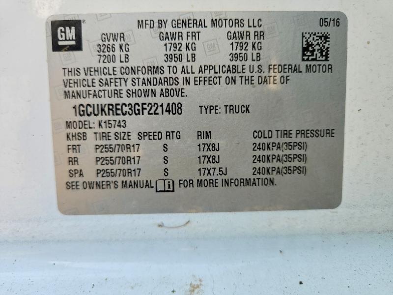 64029896 :رقم المزاد ، 1GCUKREC3GF221408 vin ، 2016 Chevrolet Silverado مزاد بيع