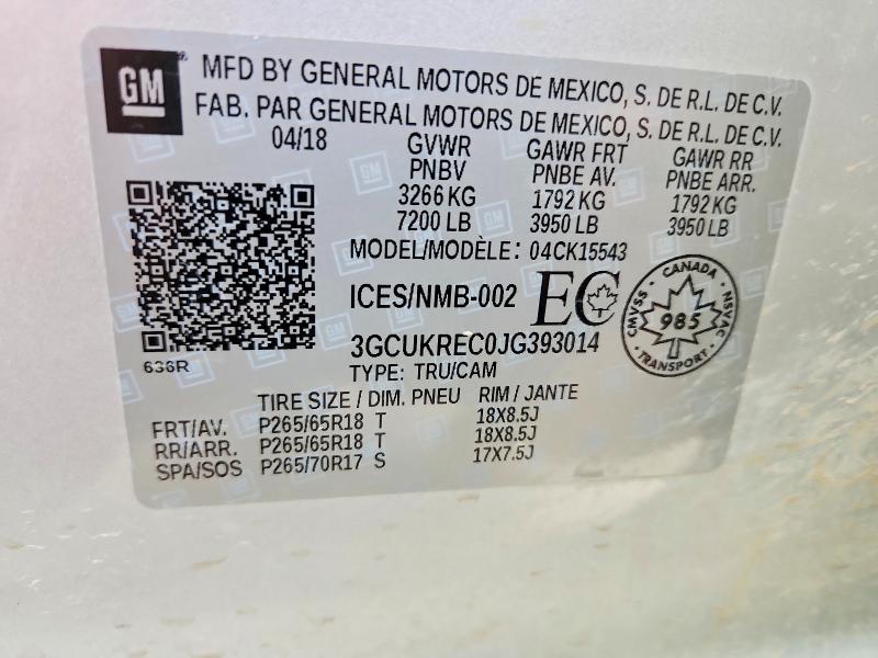 Продажа на аукционе авто 2018 Chevrolet Silverado, vin: 3GCUKREC0JG393014, номер лота: 64804326