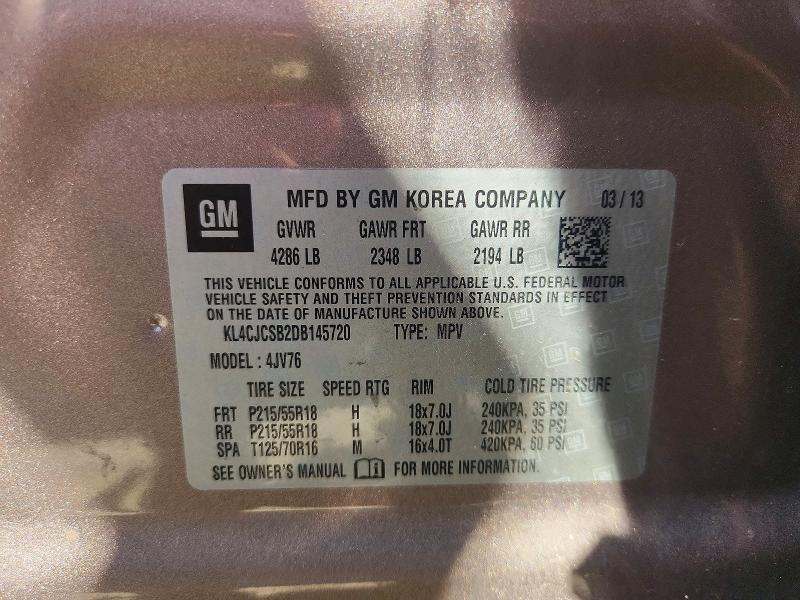 2013 Buick Encore მანქანა იყიდება აუქციონზე, vin: KL4CJCSB2DB145720, აუქციონის ნომერი: 65739256