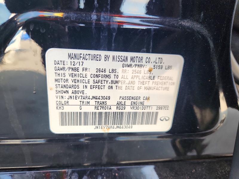 2018 Infiniti Q50 მანქანა იყიდება აუქციონზე, vin: JN1EV7AR4JM443049, აუქციონის ნომერი: 64251206