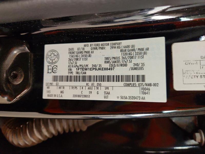 Auction sale of the 2018 Ford F150, vin: 1FTEW1EP9JKE88497, lot number: 63122796