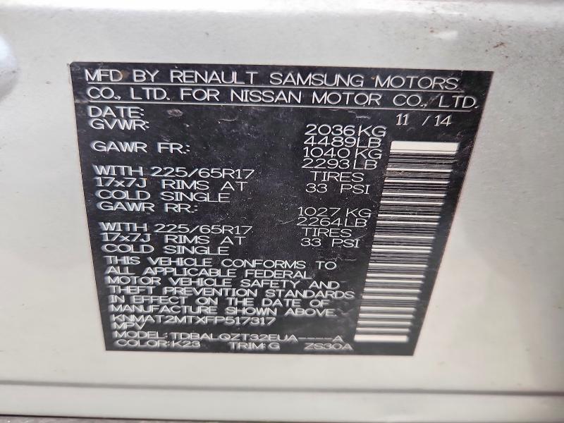 2015 Nissan Rogue მანქანა იყიდება აუქციონზე, vin: KNMAT2MTXFP517317, აუქციონის ნომერი: 63228136