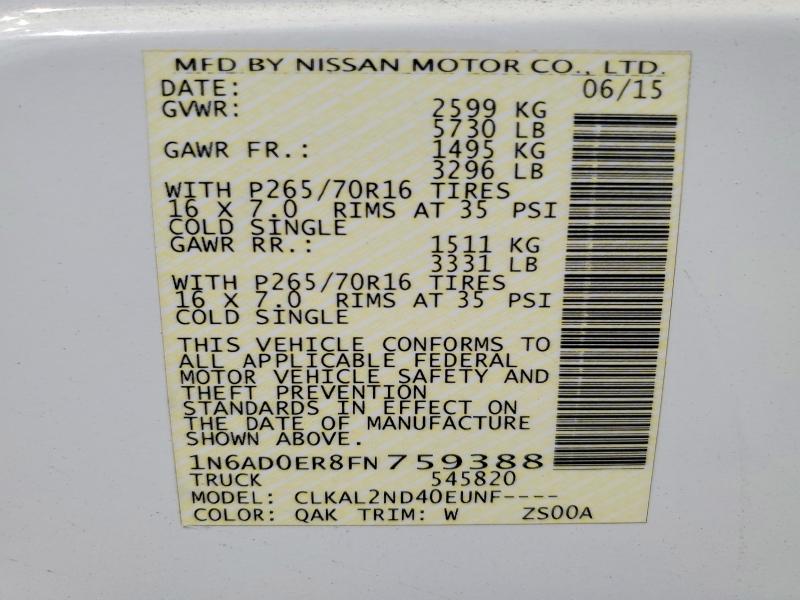 Aukcja sprzedaży 2015 Nissan Frontier, vin: 1N6AD0ER8FN759388, numer aukcji: 65414926