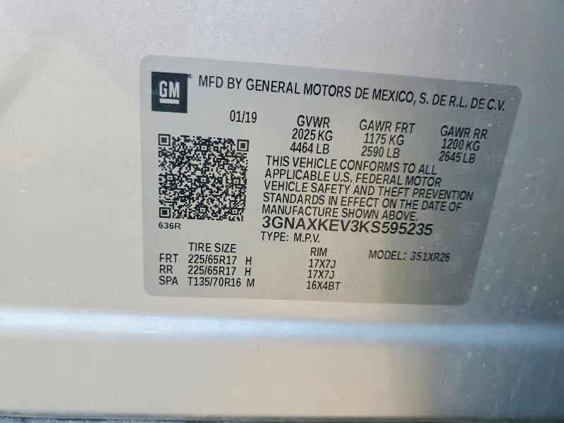 64452026 :رقم المزاد ، 3GNAXKEV3KS595235 vin ، 2019 Chevrolet Equinox مزاد بيع