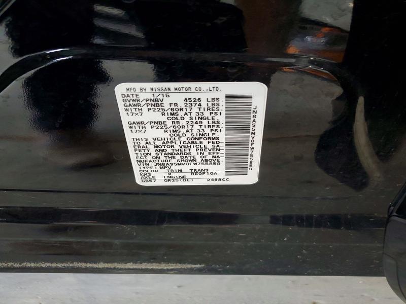 64286676 :رقم المزاد ، JN8AS5MV8FW755859 vin ، 2015 Nissan Rogue Select مزاد بيع