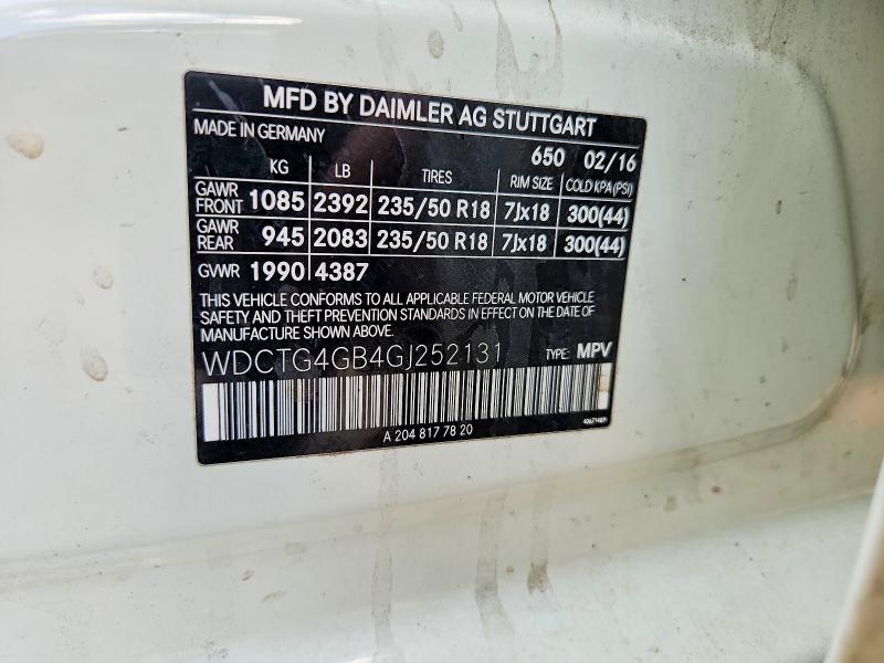 Aukcja sprzedaży 2016 Mercedes-benz Gla, vin: WDCTG4GB4GJ252131, numer aukcji: 63130956