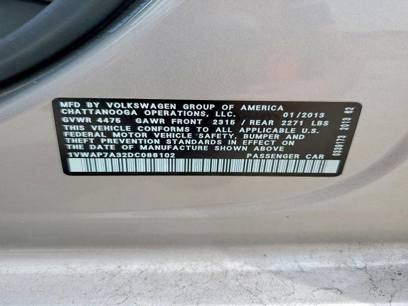 Aukcja sprzedaży 2013 Volkswagen Passat, vin: 1VWAP7A32DC088102, numer aukcji: 65139926