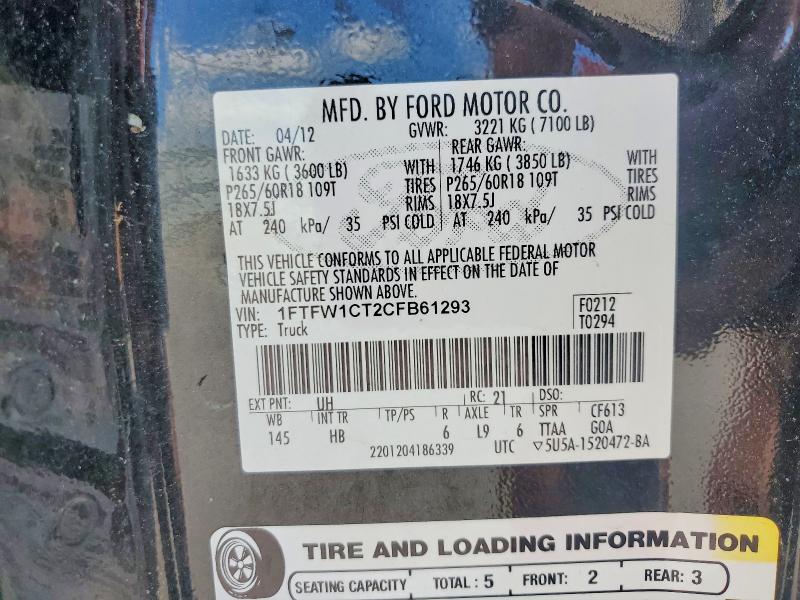Aukcja sprzedaży 2012 Ford F150, vin: 1FTFW1CT2CFB61293, numer aukcji: 64501386