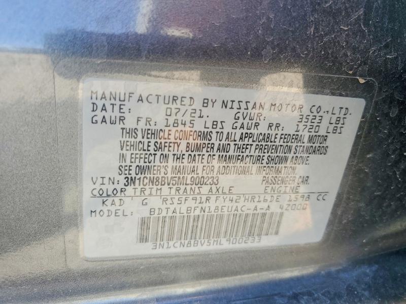 67269906 :رقم المزاد ، 3N1CN8BV5ML900233 vin ، 2021 Nissan Versa مزاد بيع