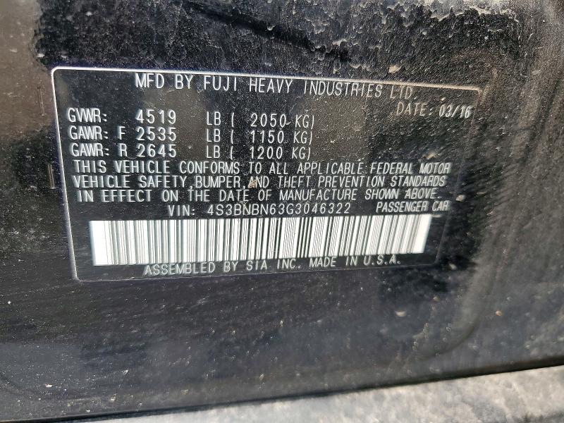 65279846 :رقم المزاد ، 4S3BNBN63G3046322 vin ، 2016 Subaru Legacy مزاد بيع