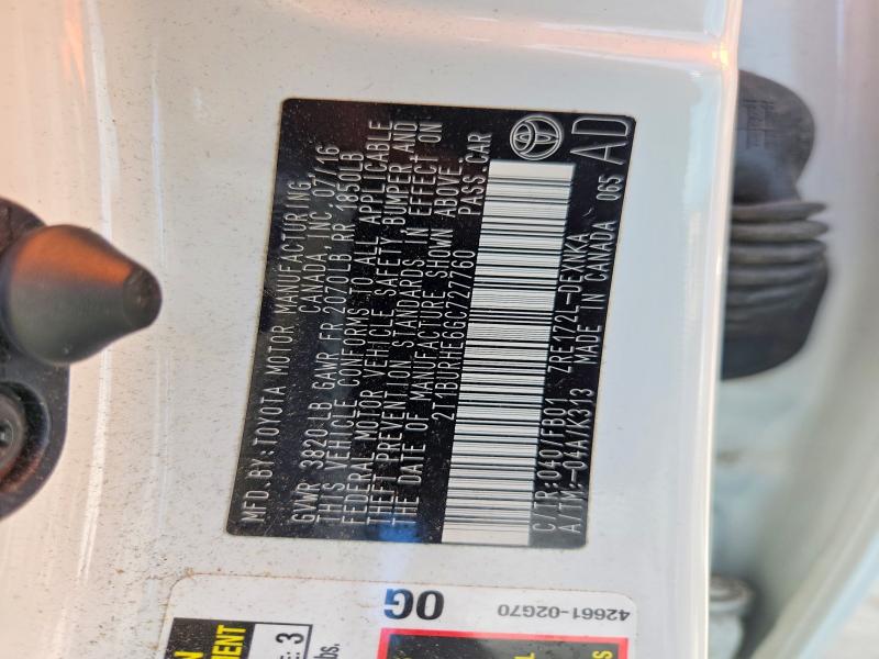 66607706 :رقم المزاد ، 2T1BURHE6GC727760 vin ، 2016 Toyota Corolla مزاد بيع