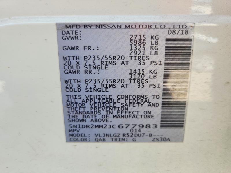 2018 Nissan Pathfinder მანქანა იყიდება აუქციონზე, vin: 5N1DR2MM2JC677983, აუქციონის ნომერი: 66823996