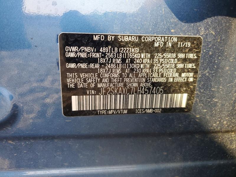 Продаж на аукціоні авто 2020 Subaru Forester, vin: JF2SKAXC7LH457405, номер лоту: 64702226