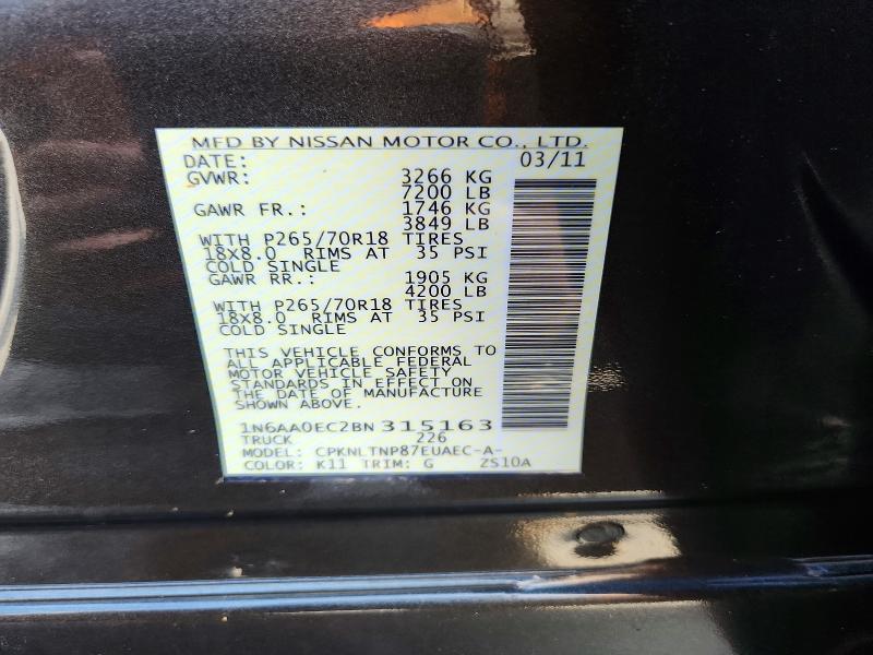 Продаж на аукціоні авто 2011 Nissan Titan, vin: 1N6AA0EC2BN315163, номер лоту: 63845326