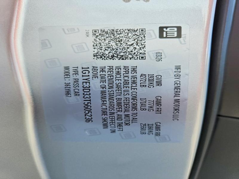 Продаж на аукціоні авто 2026 Chevrolet Corvette, vin: 1G1YE3D33T5605236, номер лоту: 66123526