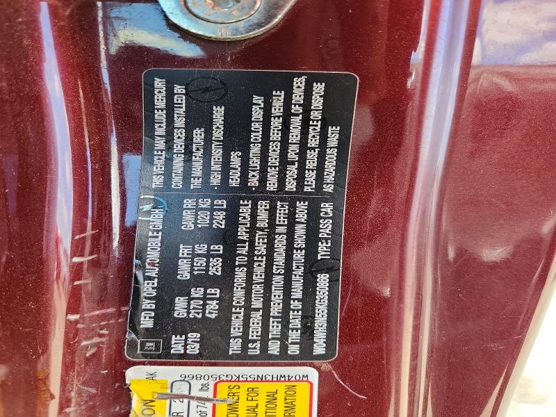 Aukcja sprzedaży 2019 Buick Cascada, vin: W04WH3N55KG350866, numer aukcji: 65847366