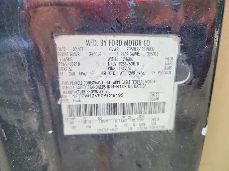 64487476 :رقم المزاد ، 1FTPW12V97KC49195 vin ، 2007 Ford F150 مزاد بيع