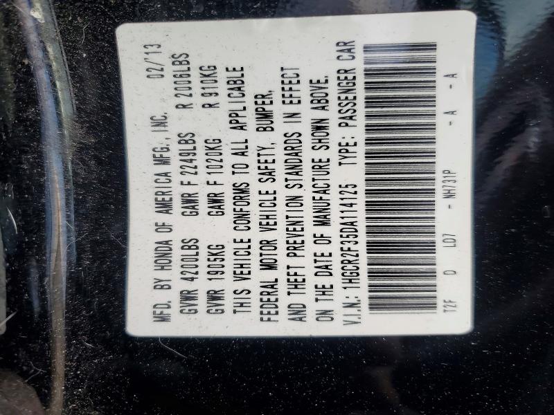 65327946 :رقم المزاد ، 1HGCR2F35DA114125 vin ، 2013 Honda Accord مزاد بيع