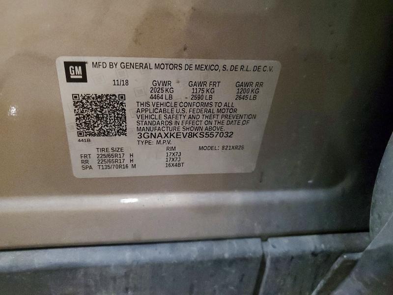 2019 Chevrolet Equinox მანქანა იყიდება აუქციონზე, vin: 3GNAXKEV8KS557032, აუქციონის ნომერი: 66637706