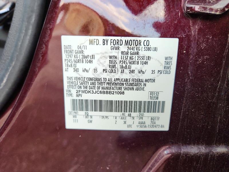 Aukcja sprzedaży 2011 Ford Edge, vin: 2FMDK3JC6BBB21098, numer aukcji: 65187466