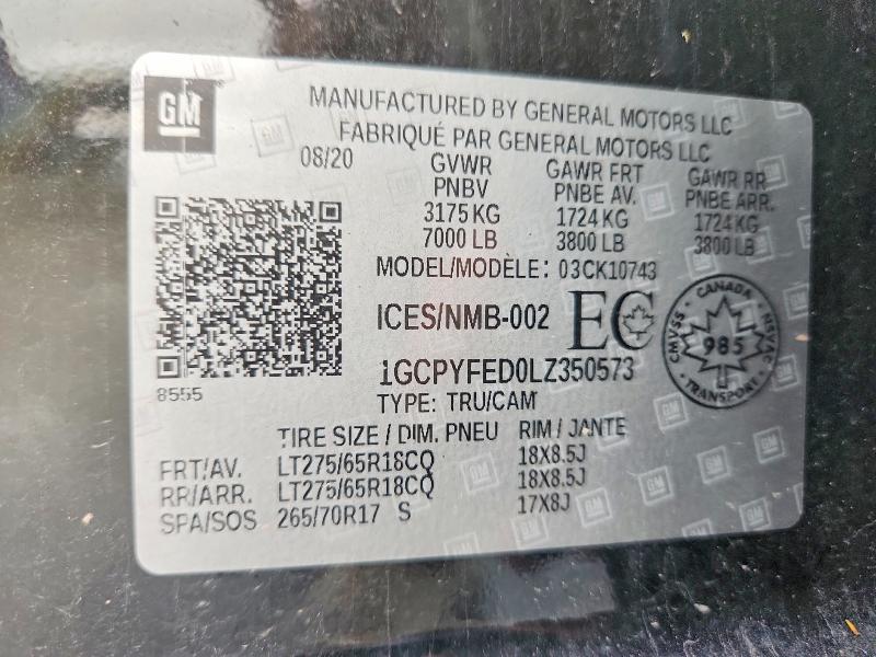 2020 Chevrolet Silverado მანქანა იყიდება აუქციონზე, vin: 1GCPYFED0LZ350573, აუქციონის ნომერი: 65106476