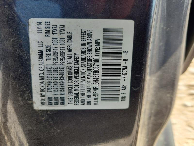 65843546 :رقم المزاد ، 5FNRL5H46FB037180 vin ، 2015 Honda Odyssey مزاد بيع