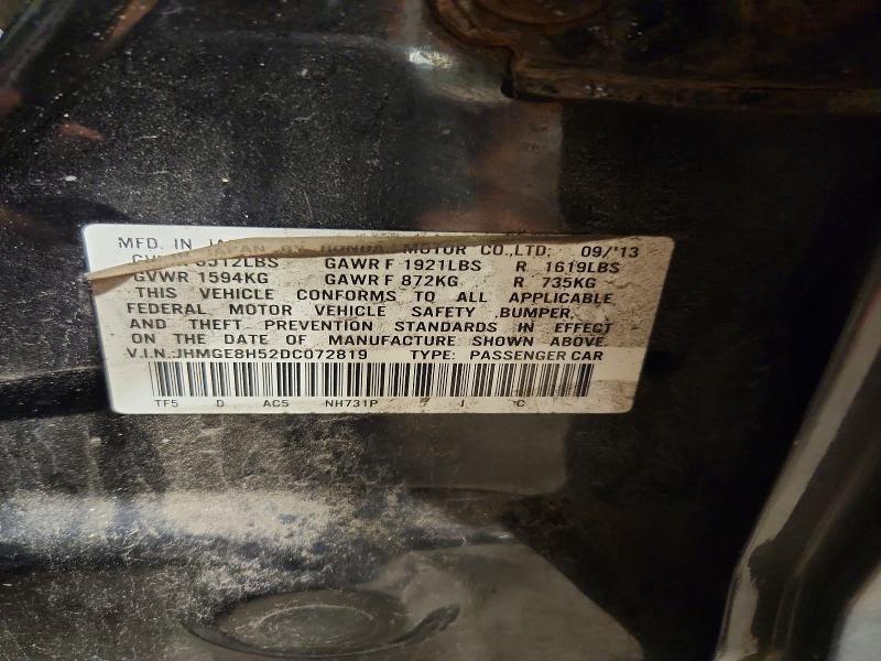 2013 Honda Fit მანქანა იყიდება აუქციონზე, vin: JHMGE8H52DC072819, აუქციონის ნომერი: 64820576