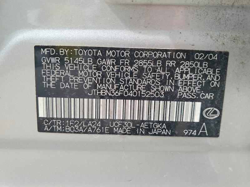 Продажа на аукционе авто 2004 Lexus Ls, vin: JTHBN36F040152503, номер лота: 62669436
