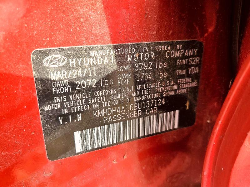 Продажа на аукционе авто 2011 Hyundai Elantra, vin: KMHDH4AE6BU137124, номер лота: 67240306