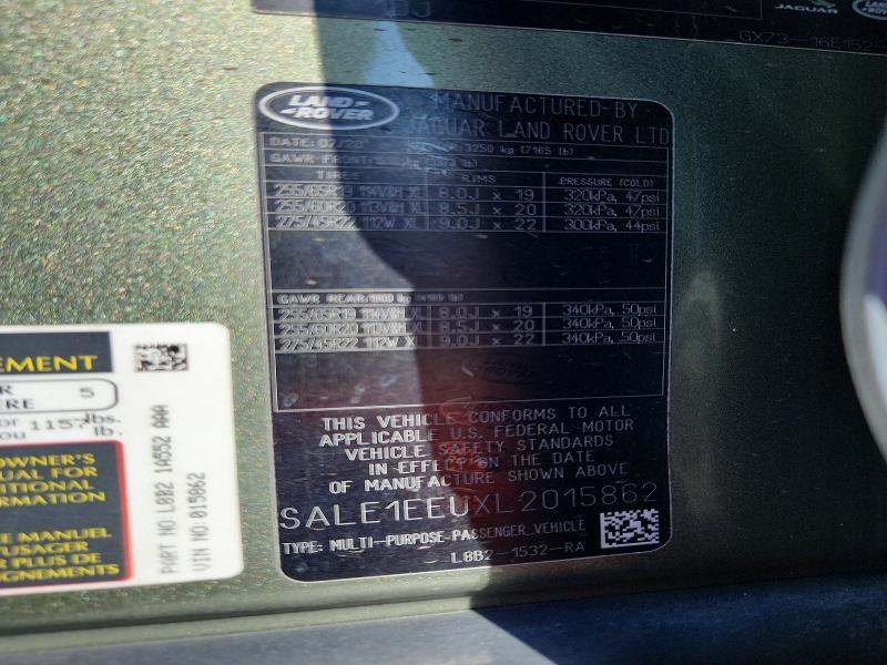 65669656 :رقم المزاد ، SALE1EEUXL2015862 vin ، 2020 Land Rover Defender مزاد بيع