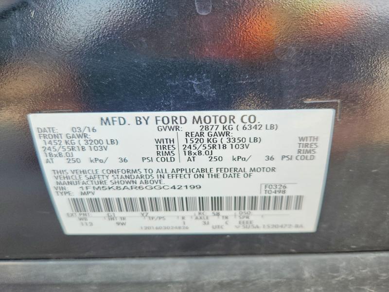 2016 Ford Explorer მანქანა იყიდება აუქციონზე, vin: 1FM5K8AR6GGC42199, აუქციონის ნომერი: 64911956