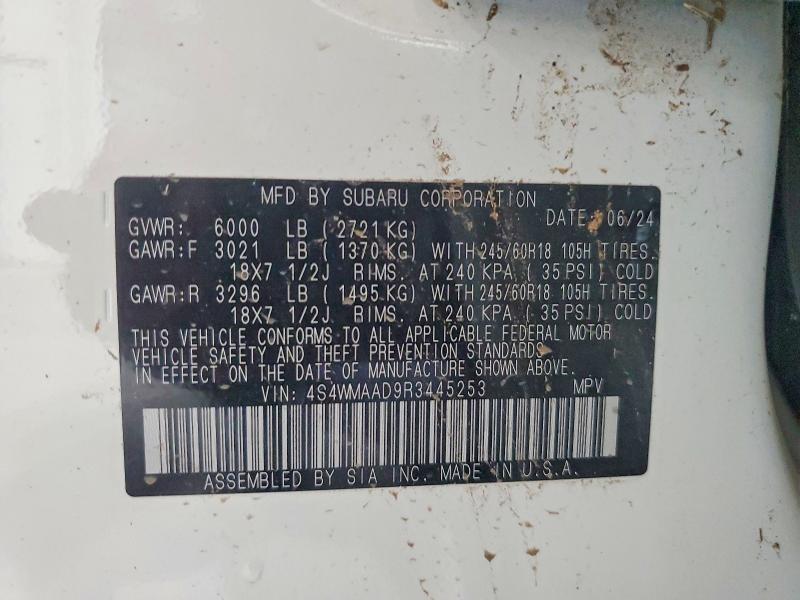 62745696 :رقم المزاد ، 4S4WMAAD9R3445253 vin ، 2024 Subaru Ascent مزاد بيع