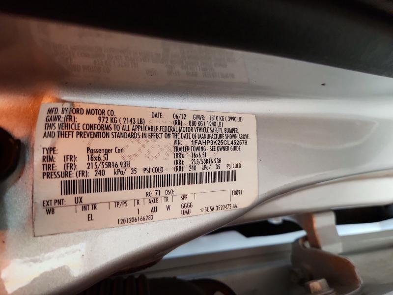 65038186 :رقم المزاد ، 1FAHP3K25CL452579 vin ، 2012 Ford Focus مزاد بيع