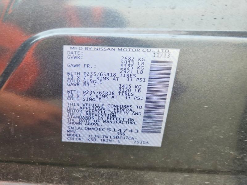 65261256 :رقم المزاد ، 5N1AL0MM3EC514743 vin ، 2014 Infiniti Qx60 مزاد بيع
