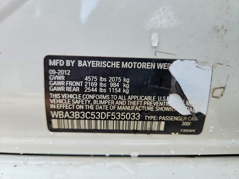 2013 Bmw 328 მანქანა იყიდება აუქციონზე, vin: WBA3B3C53DF535033, აუქციონის ნომერი: 64604136