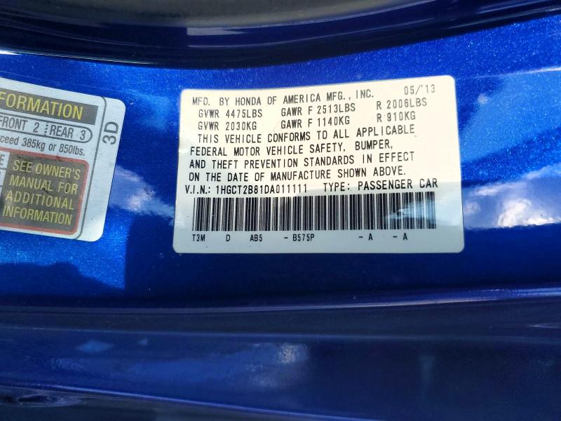 Aukcja sprzedaży 2013 Honda Accord, vin: 1HGCT2B81DA011111, numer aukcji: 66344766