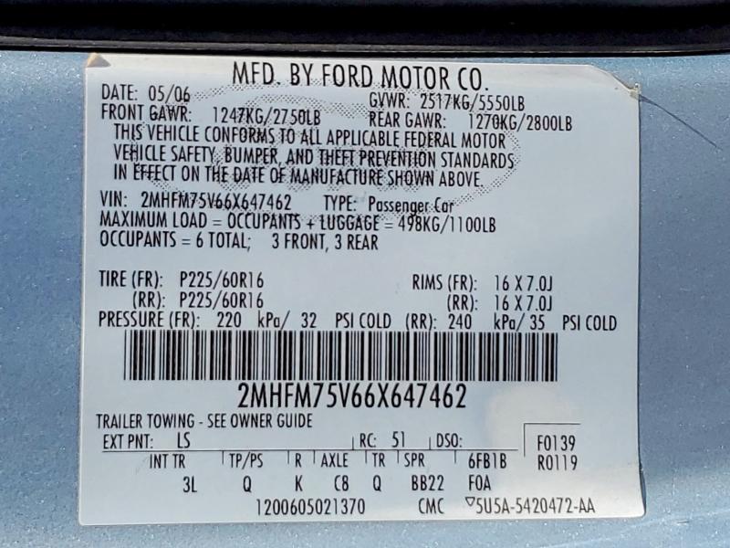 Aukcja sprzedaży 2006 Mercury Grand Marquis, vin: 2MHFM75V66X647462, numer aukcji: 63414096