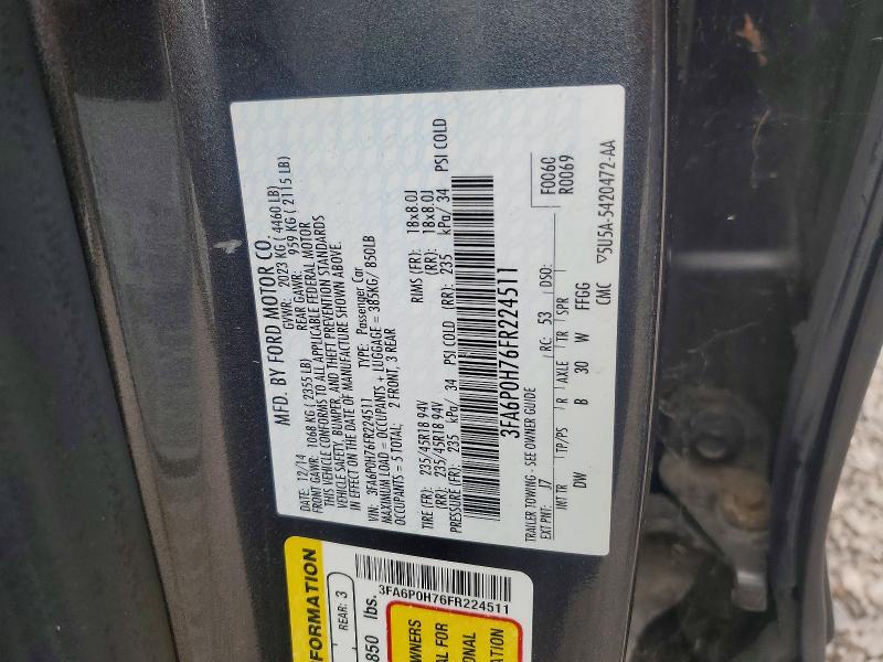 63819736 :رقم المزاد ، 3FA6P0H76FR224511 vin ، 2015 Ford Fusion مزاد بيع