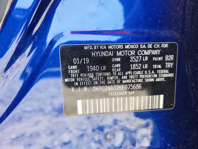 Aukcja sprzedaży 2019 Hyundai Accent, vin: 3KPC24A32KE075686, numer aukcji: 65840356